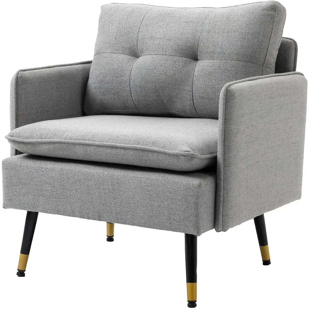 Upholstered Armchair with Button Tufting - Grey, Polyester