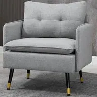 Upholstered Armchair with Button Tufting - Grey, Polyester