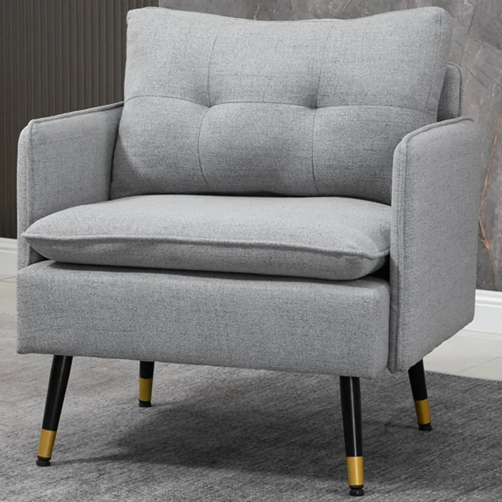 Upholstered Armchair with Button Tufting - Grey, Polyester image