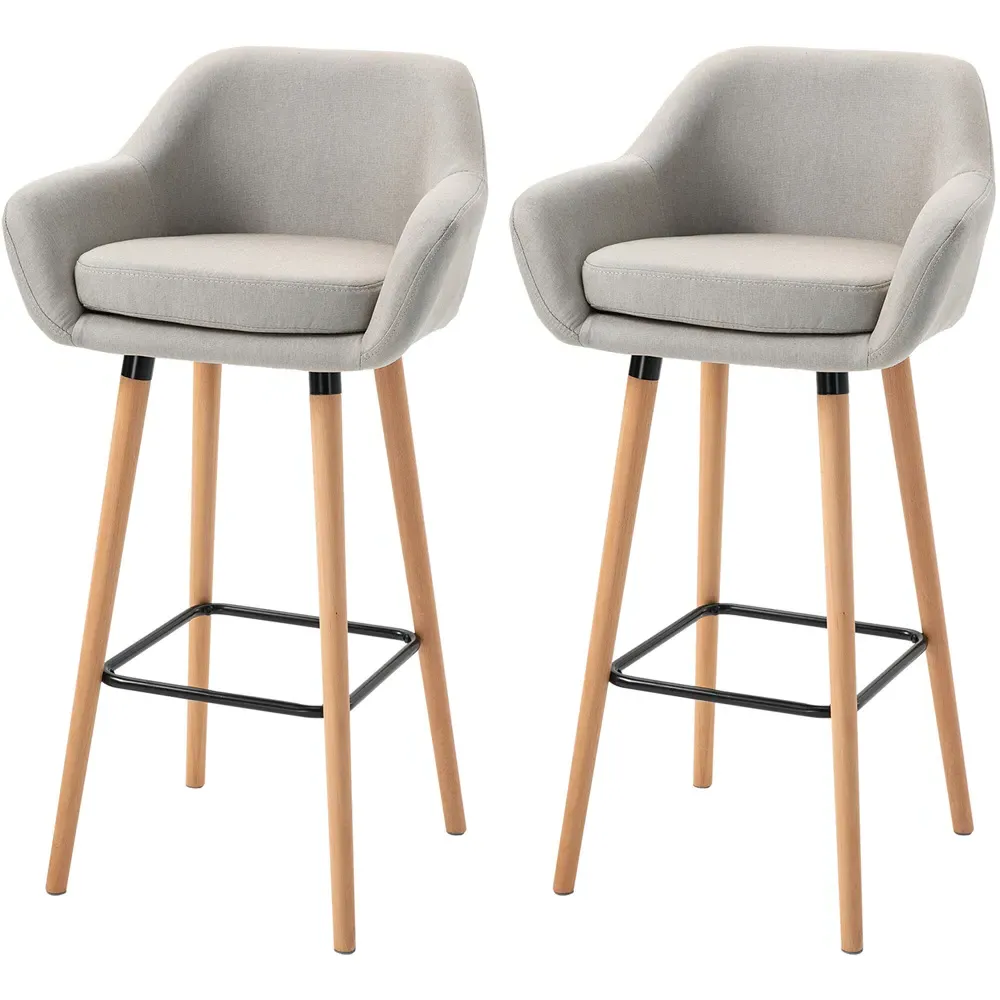 Upholstered Bar Stool Set of 2 - Beige