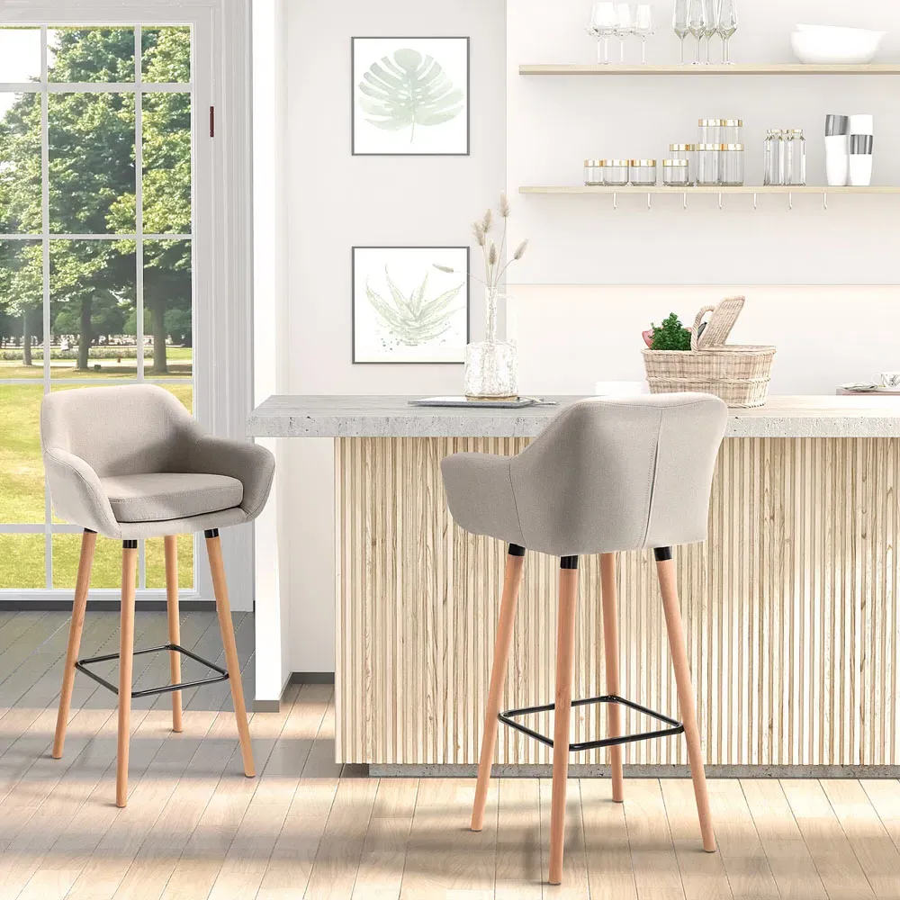 Upholstered Bar Stool Set of 2 - Beige