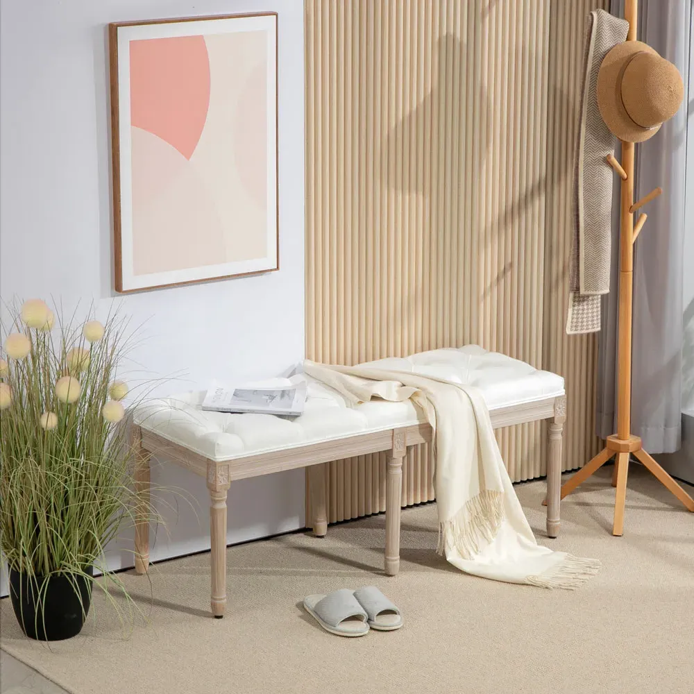 Upholstered End of Bed Bench - Cream White