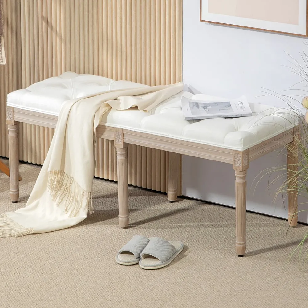 Upholstered End of Bed Bench - Cream White