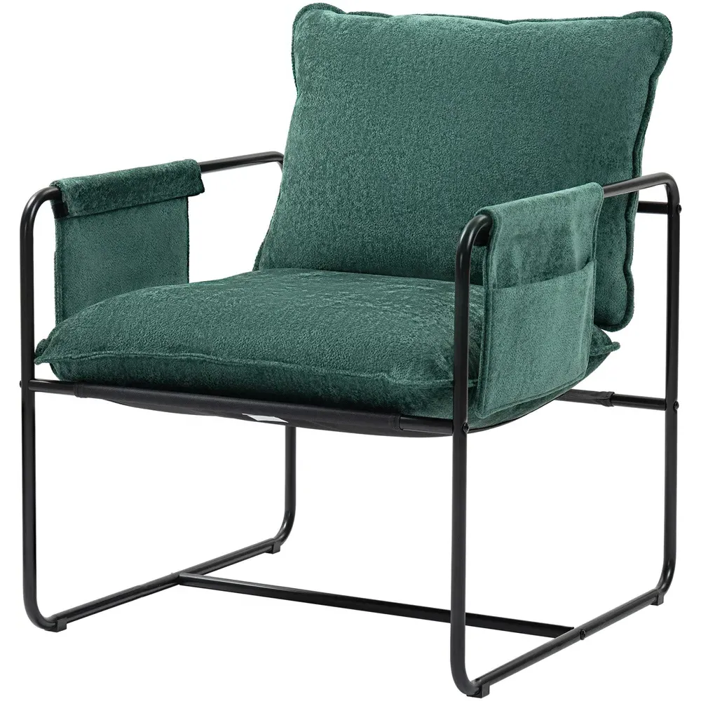 Upholstered Reading Chair with Side Pockets - Green, Chenille