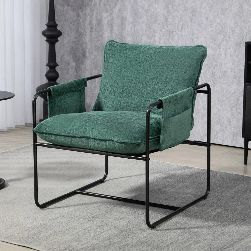 Upholstered Reading Chair with Side Pockets - Green, Chenille