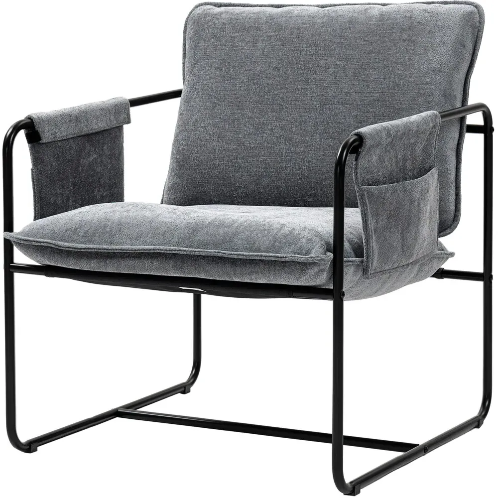Upholstered Reading Chair with Side Pockets - Grey, Chenille