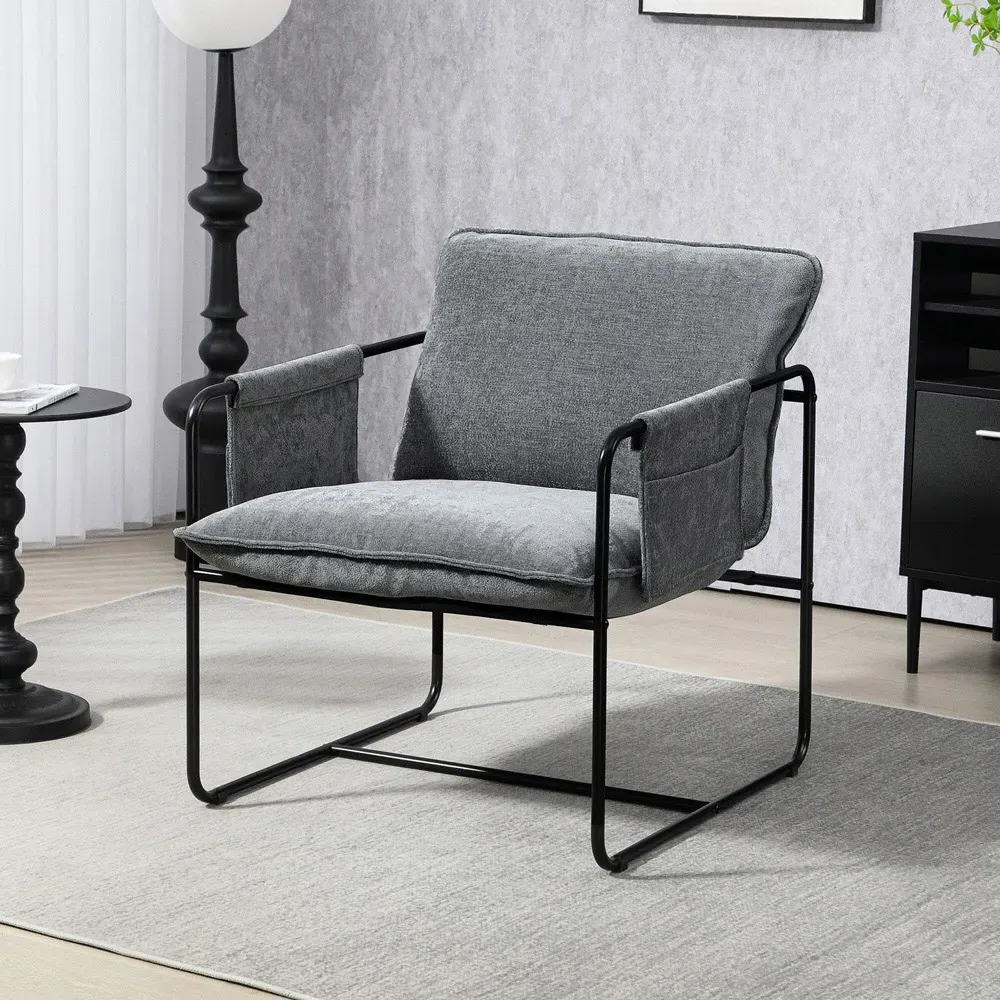 Upholstered Reading Chair with Side Pockets - Grey, Chenille