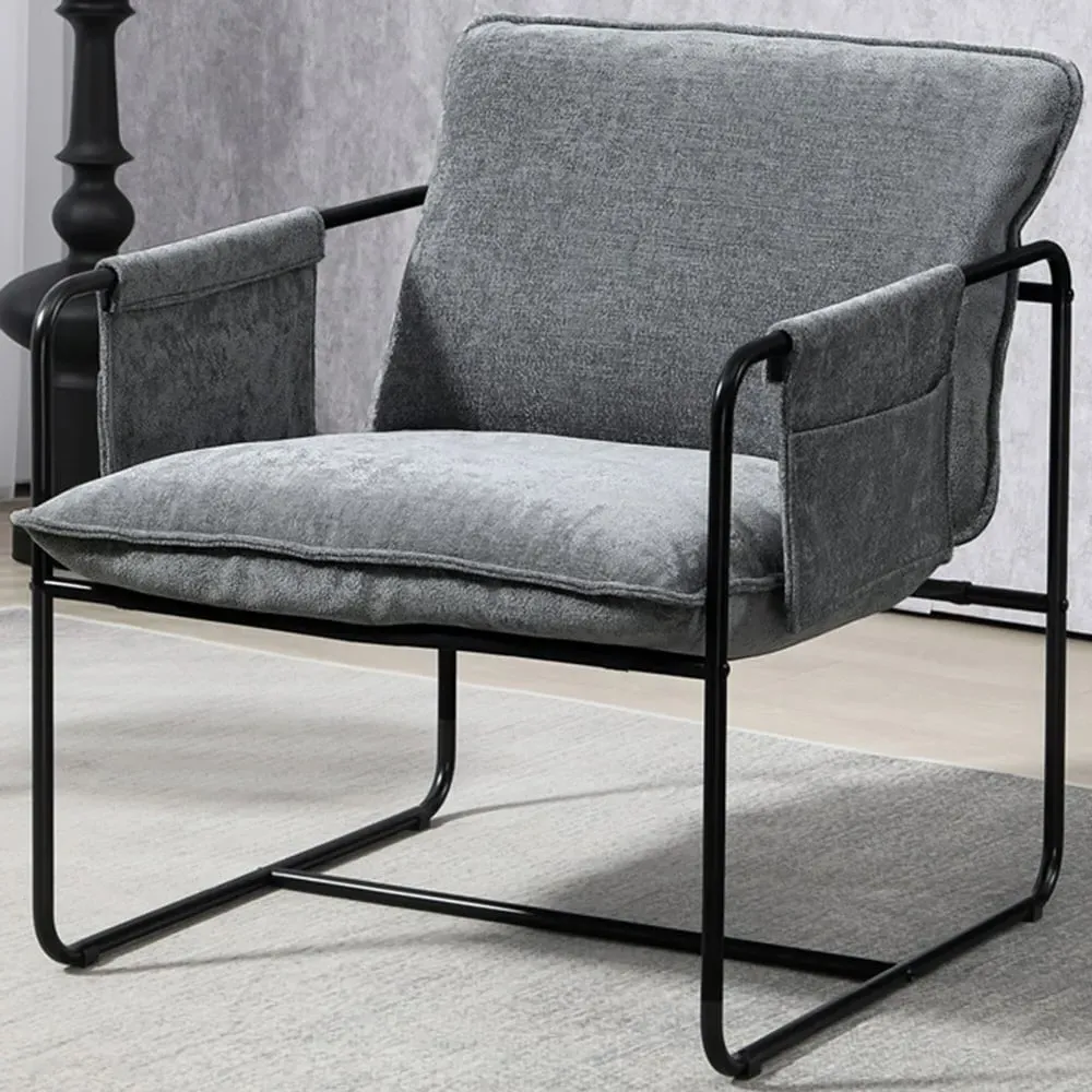 Upholstered Reading Chair with Side Pockets - Grey, Chenille