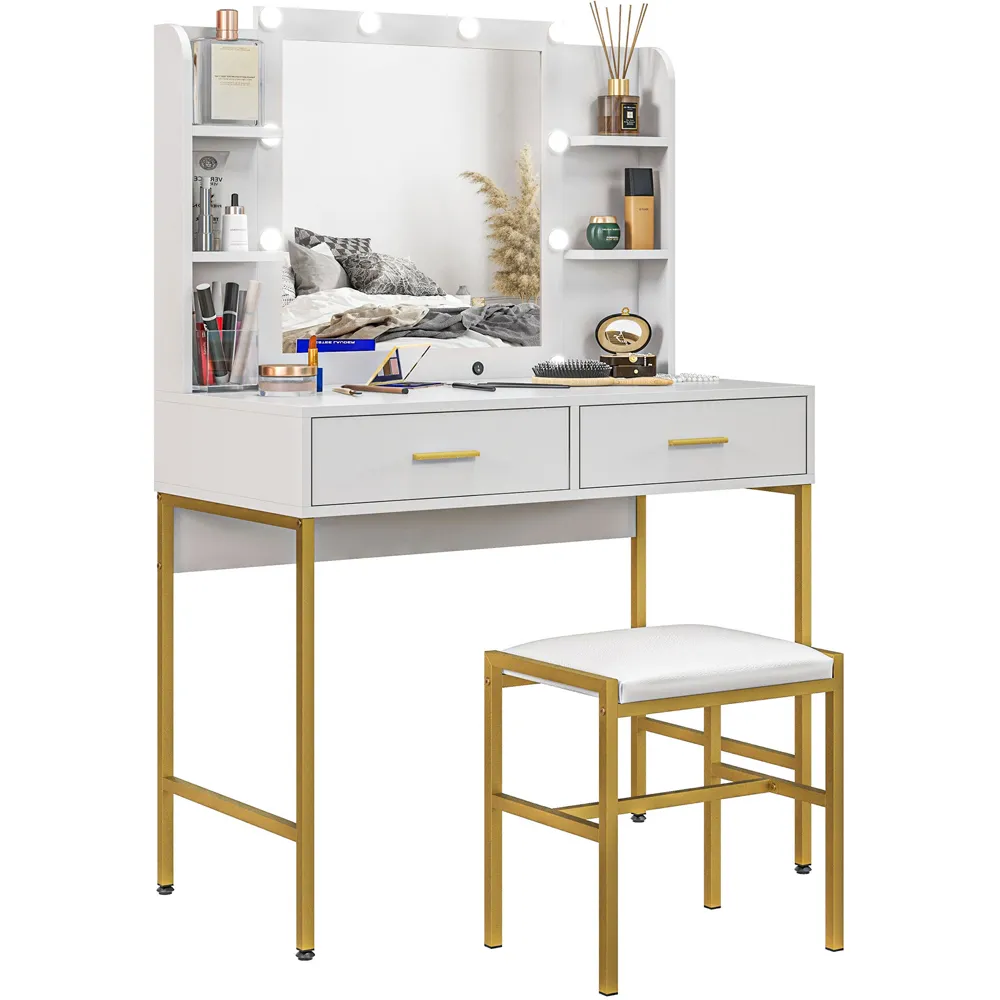 Vanity Dressing Table Set with Mirror - White