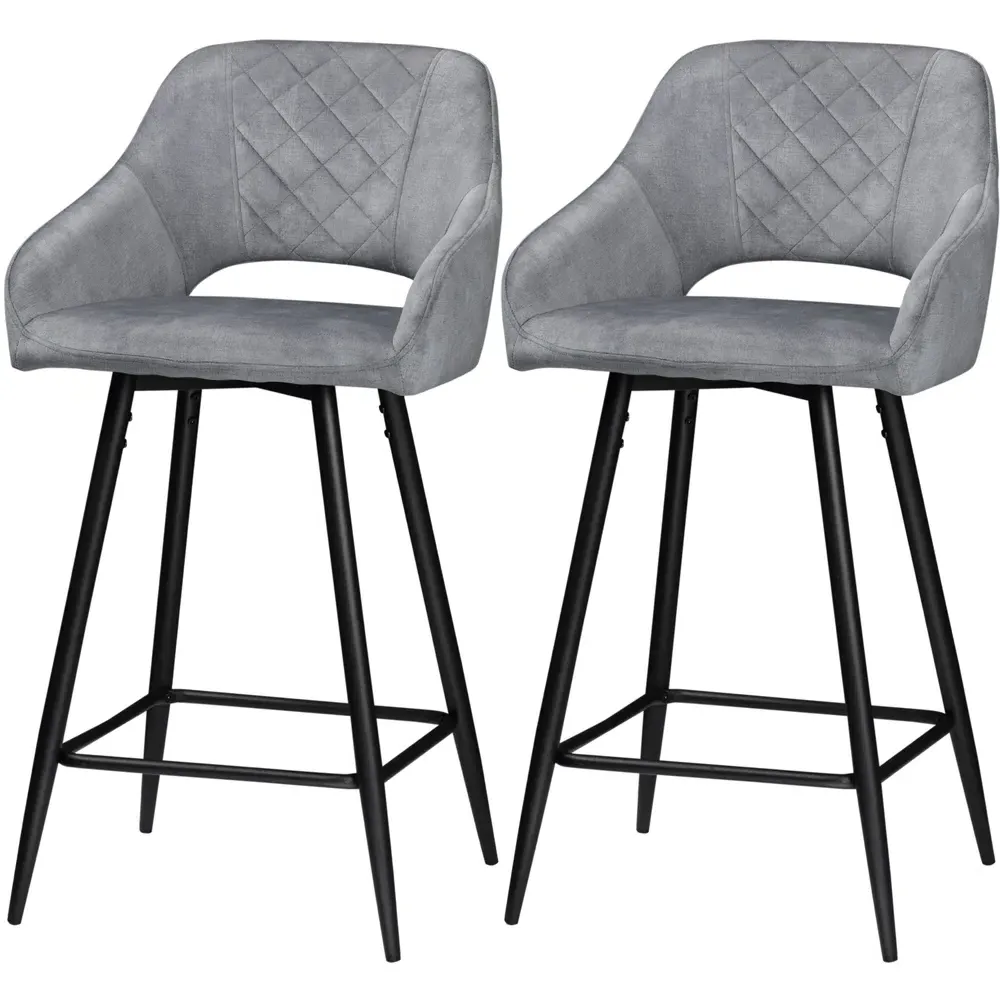 Velvet Bar Stool Set of 2 - Dark Grey