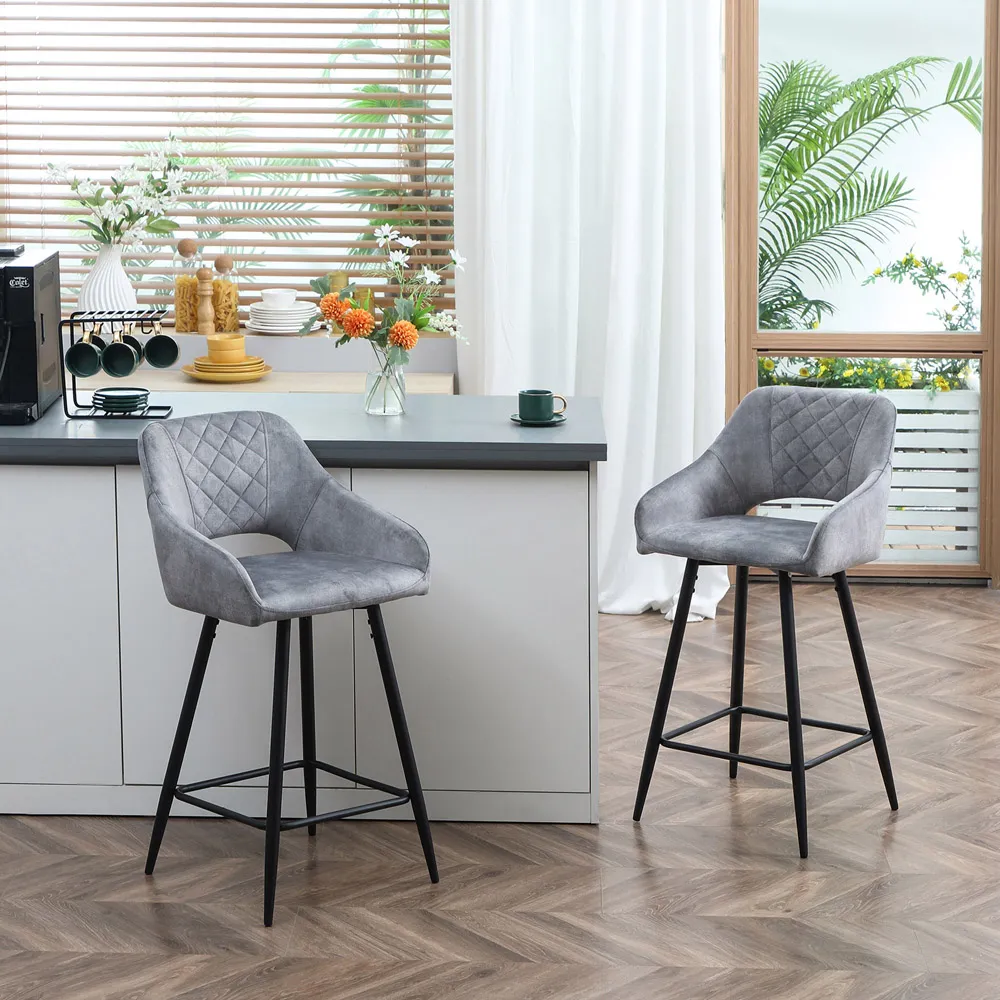 Velvet Bar Stool Set of 2 - Dark Grey