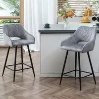 Velvet Bar Stool Set of 2 - Dark Grey