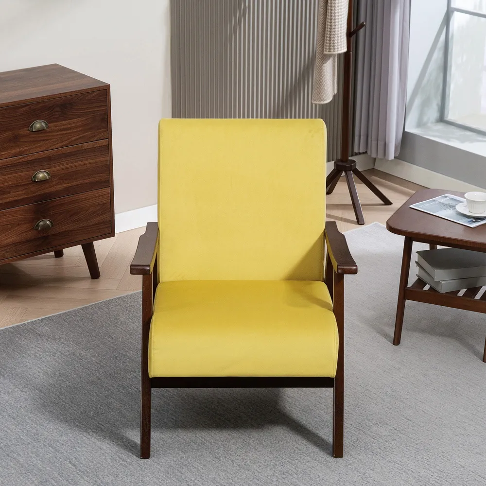 Velvet Solid Wood Frame Armchair - Champagne