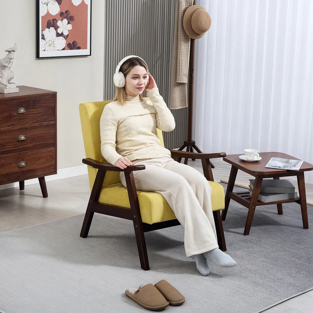 Velvet Solid Wood Frame Armchair - Champagne