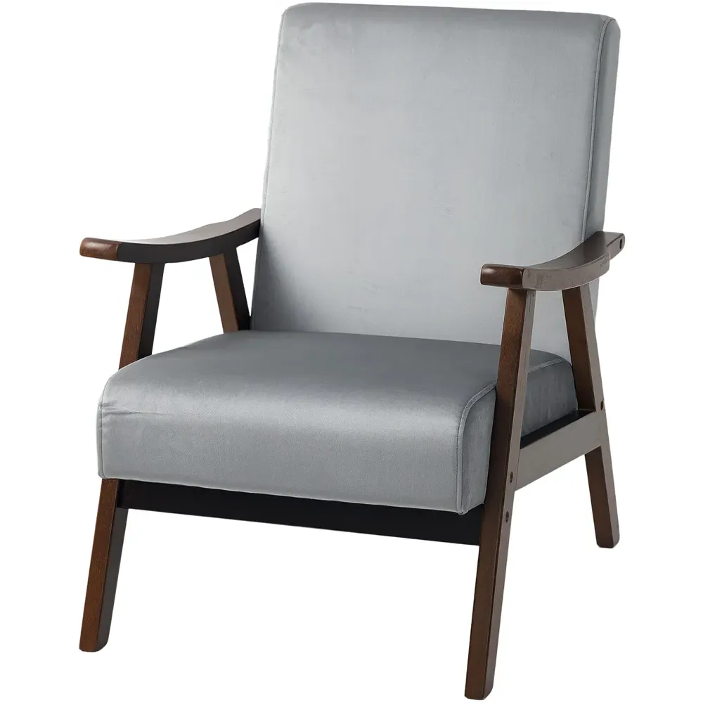 Velvet Solid Wood Frame Armchair - Grey