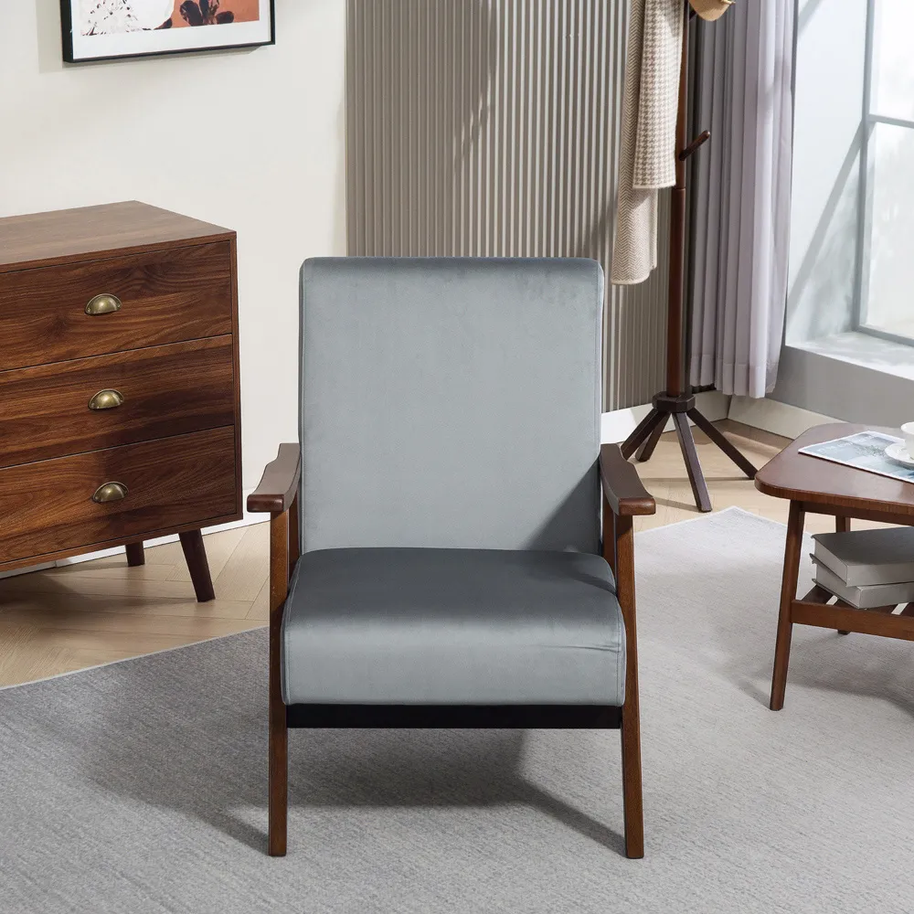 Velvet Solid Wood Frame Armchair - Grey