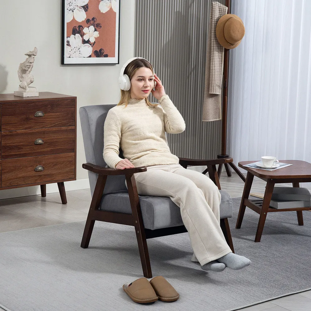 Velvet Solid Wood Frame Armchair - Grey