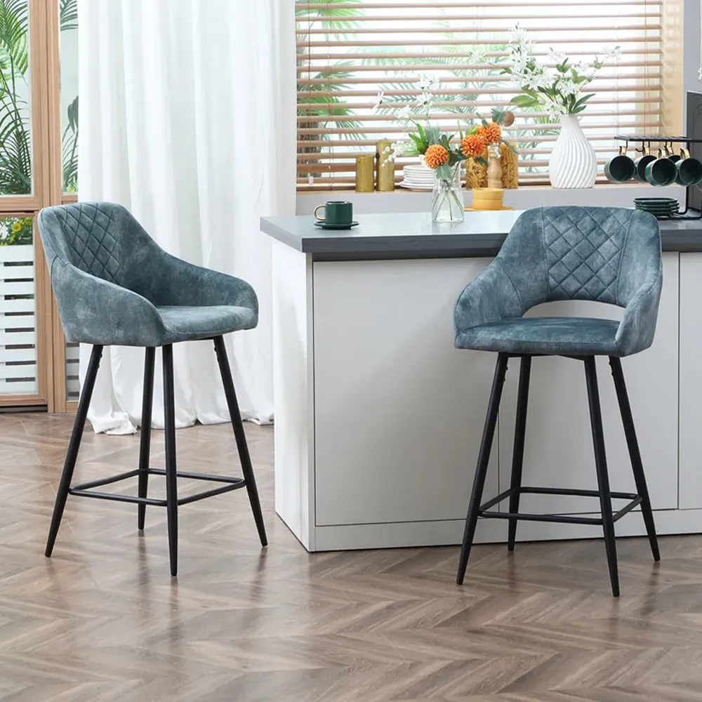 Velvet Touch Bar Stool Set of 2 - Blue