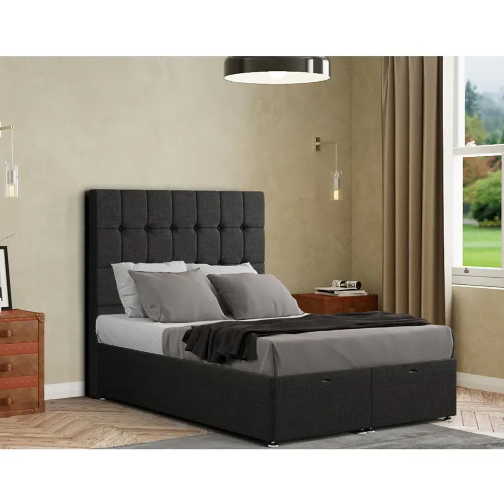 Venezia Single Ottoman Bed with Storage - Black, Linen