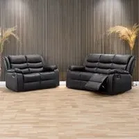 Venice 5-Seater Recliner Sofa Suite - Black, Leather