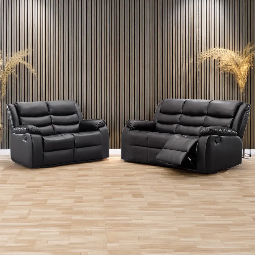 Venice 5-Seater Recliner Sofa Suite - Black, Leather image
