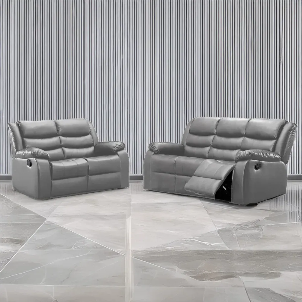 Venice 5-Seater Recliner Sofa Suite - Grey, Leather