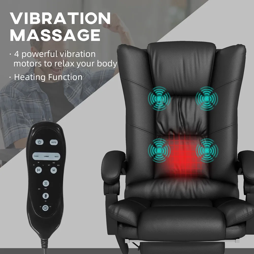 Vibration Massage Office Chair with Heat - Black, PU Leather
