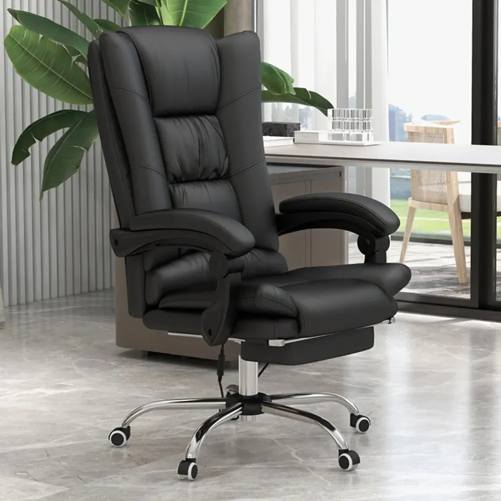 Vibration Massage Office Chair with Heat - Black, PU Leather image
