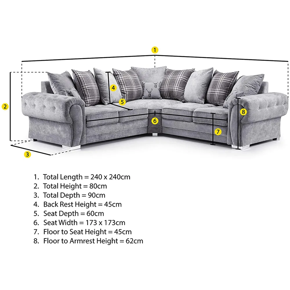 Victis 5-Seater Scatterback Corner Sofa - Grey