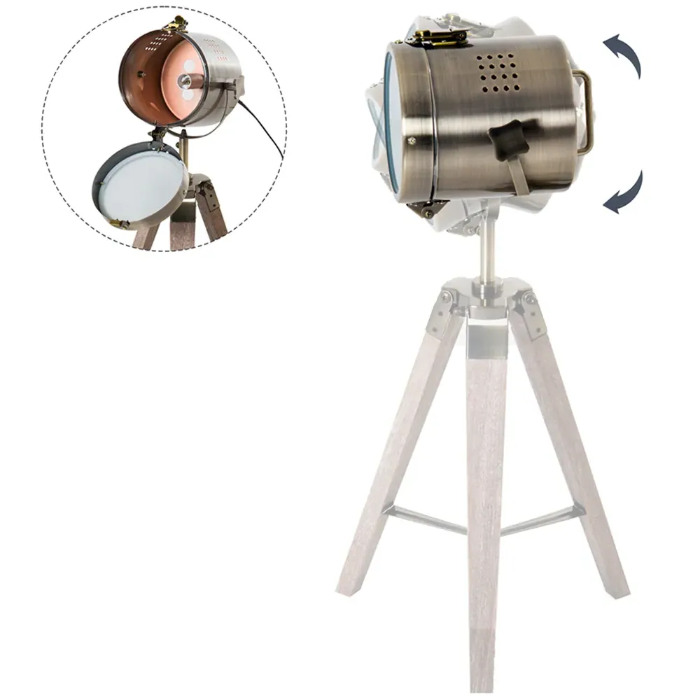 Vintage Tripod Table Desk Lamp - Wood, Pine