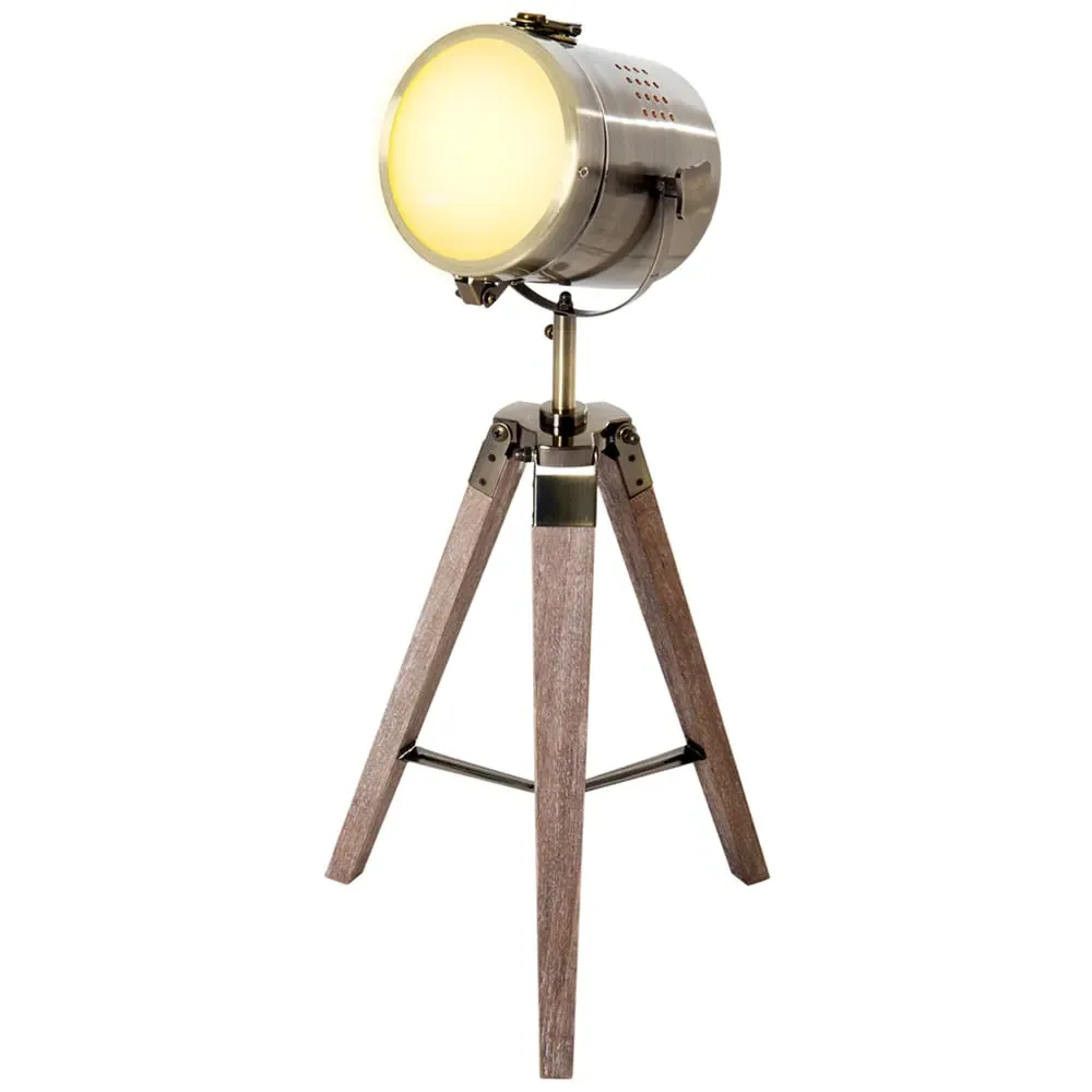 Vintage Tripod Table Desk Lamp - Wood, Pine image