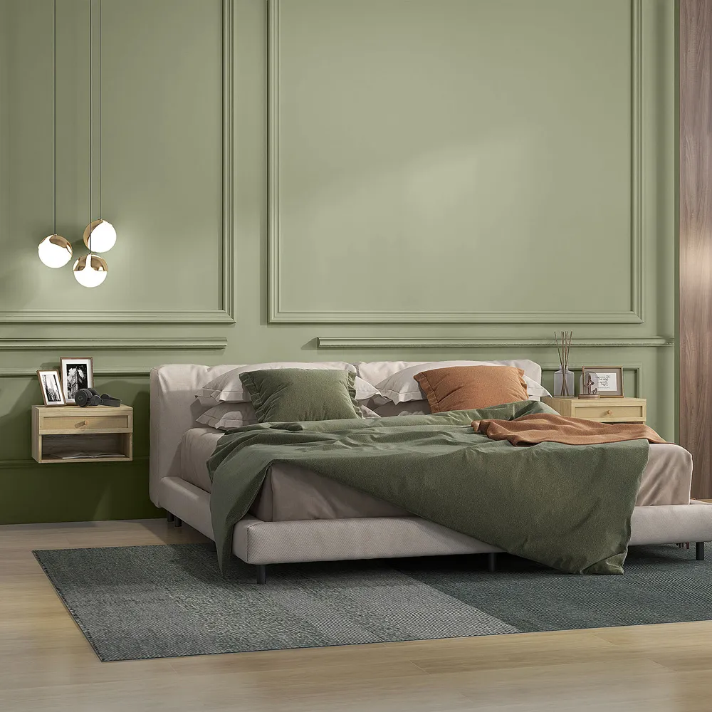 Wall Mounted Bedside Table Set of 2 with Storage - Brown, Rattan