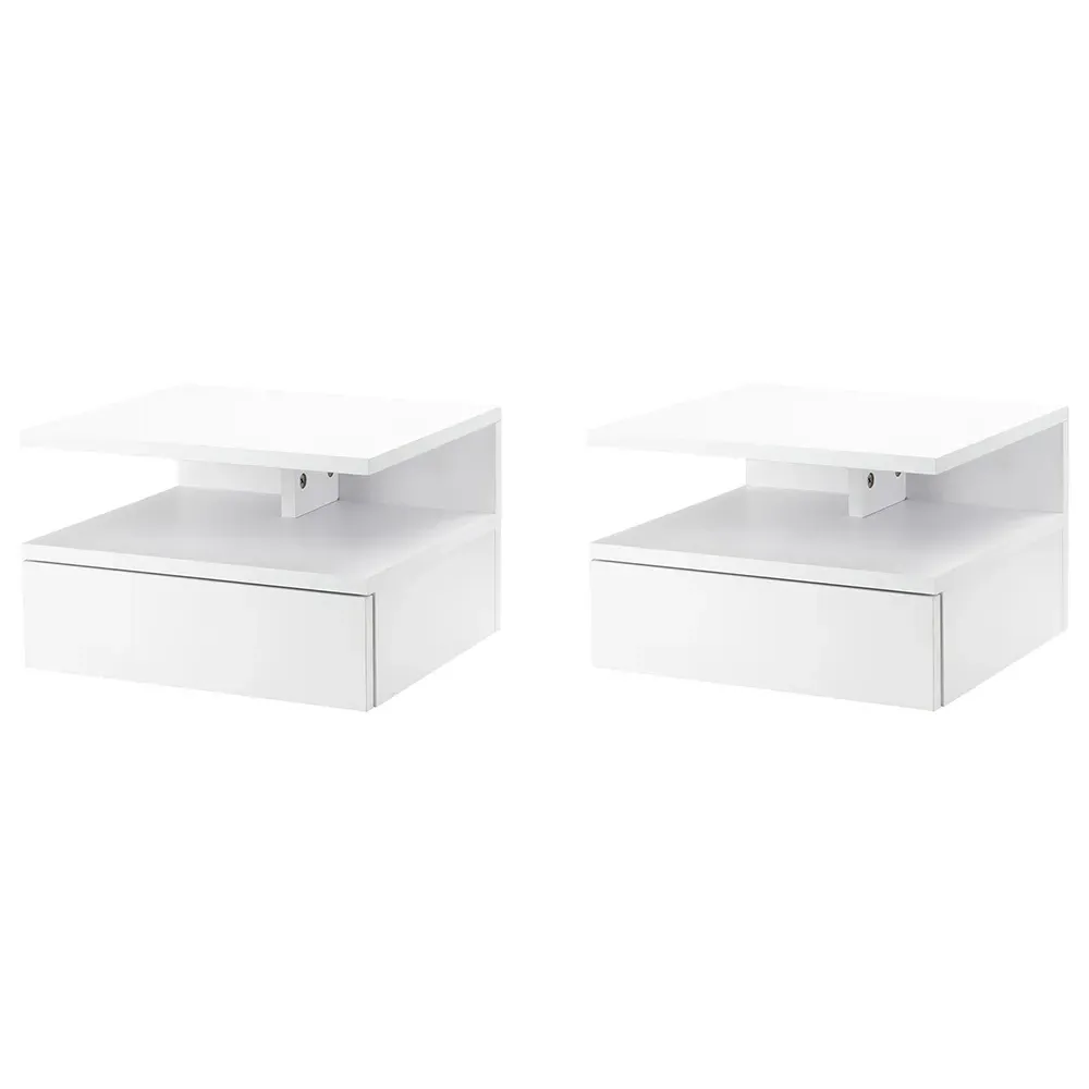 Wall Mounted Bedside Table Set of 2 with Storage - White