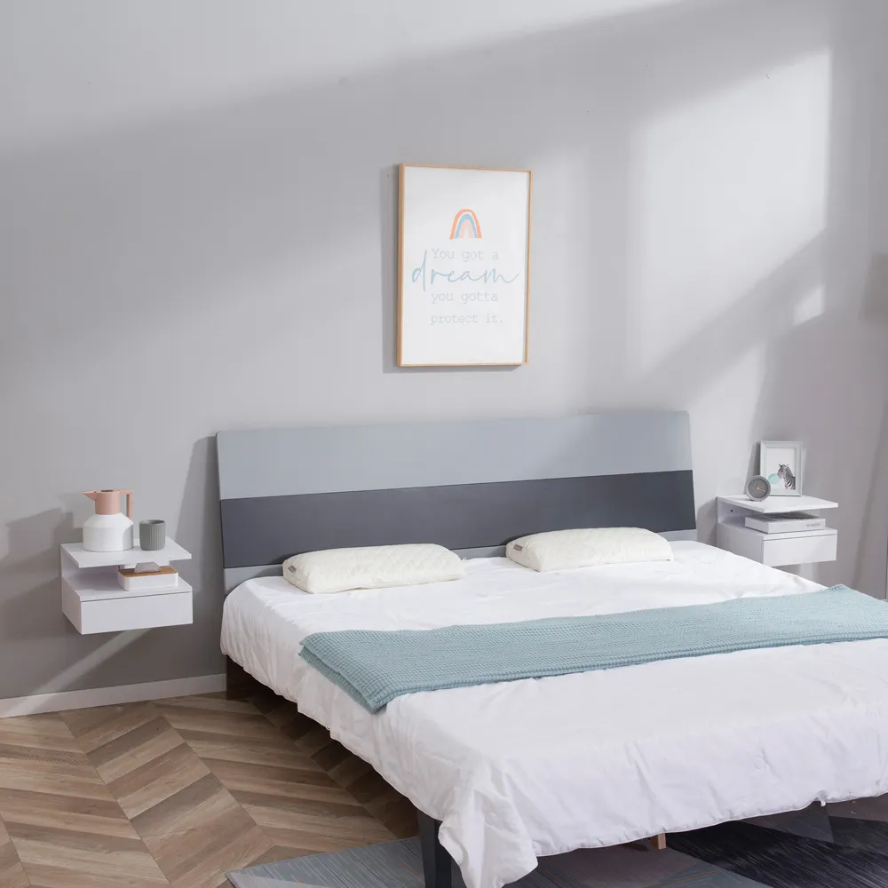 Wall Mounted Bedside Table Set of 2 with Storage - White