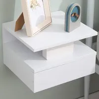 Wall Mounted Bedside Table Set of 2 with Storage - White