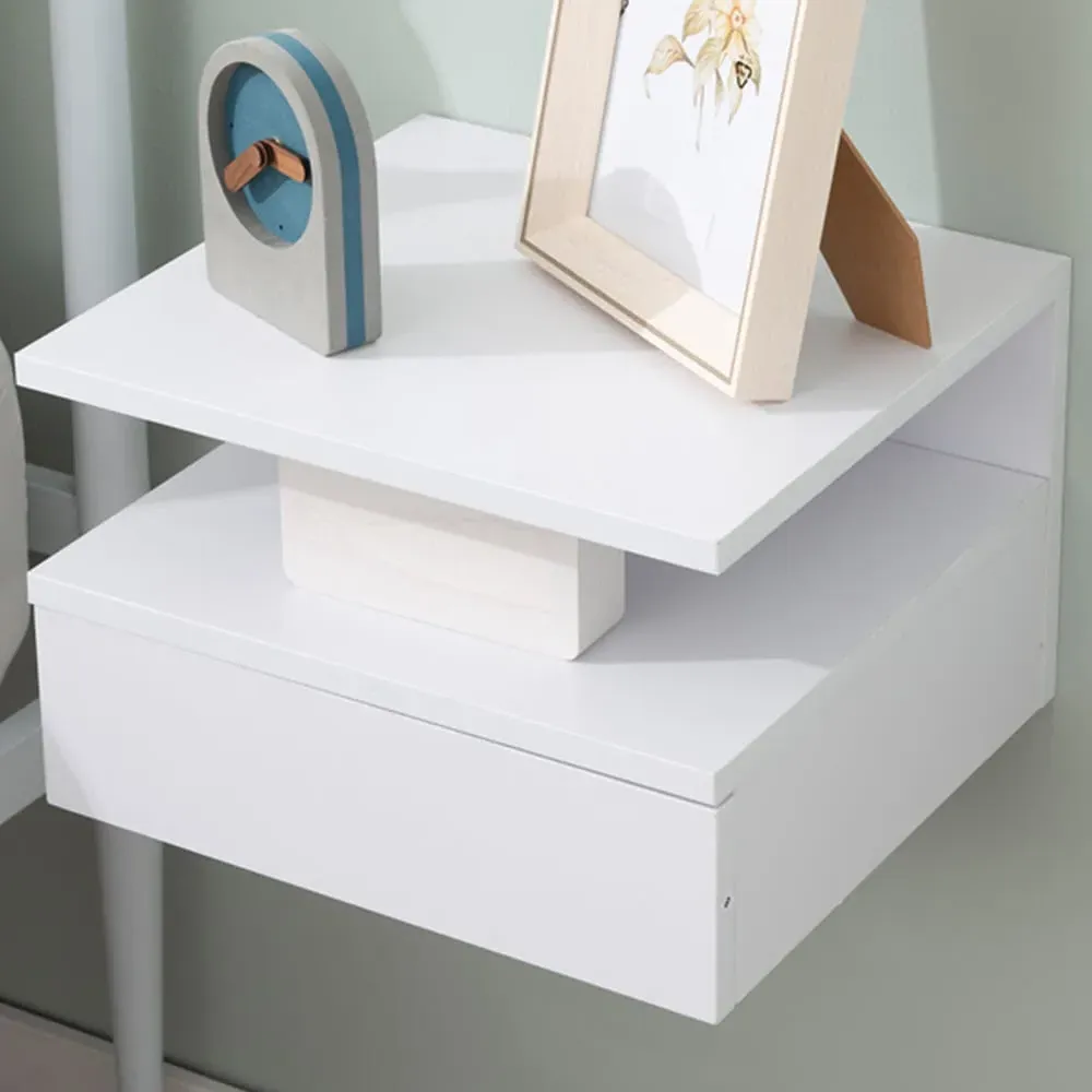 Wall Mounted Bedside Table Set of 2 with Storage - White