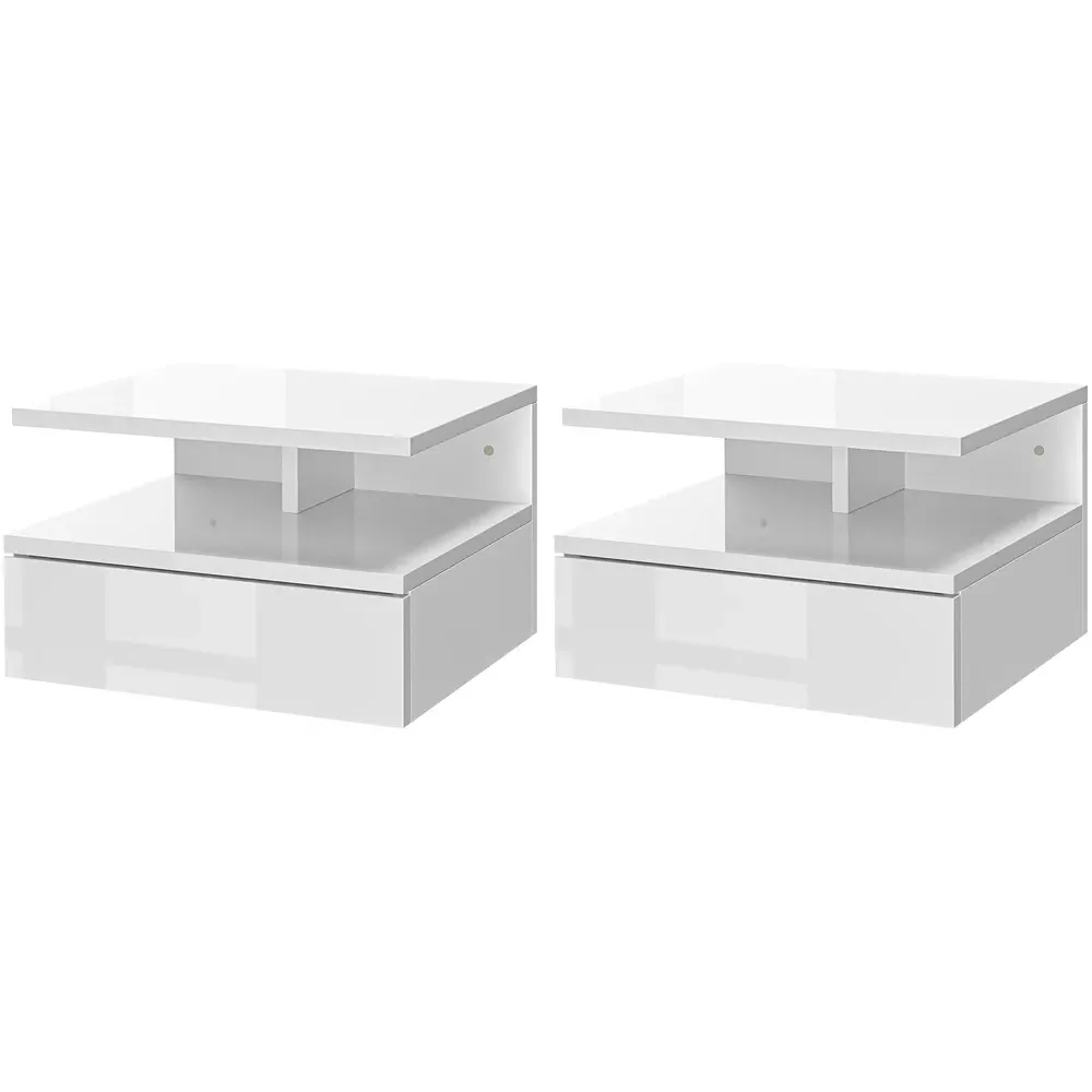 Wall Mounted Bedside Table Set of 3 with Storage - White