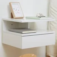 Wall Mounted Bedside Table Set of 3 with Storage - White