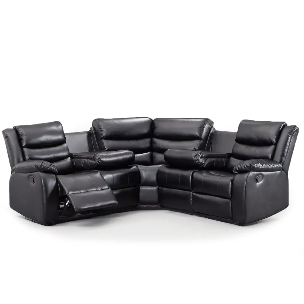 Washington 5-Seater L-Shaped Recliner Sofa with Drink Tray - Black
