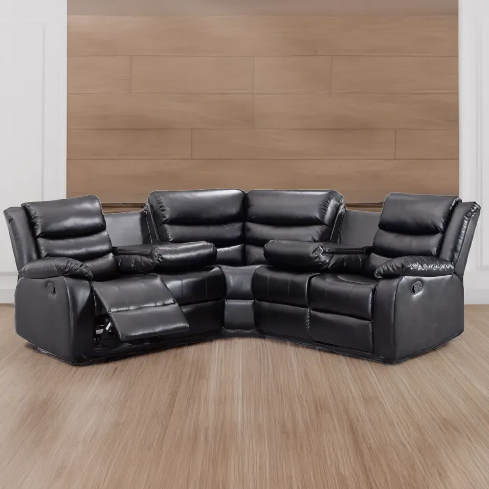 Washington 5-Seater L-Shaped Recliner Sofa with Drink Tray - Black image