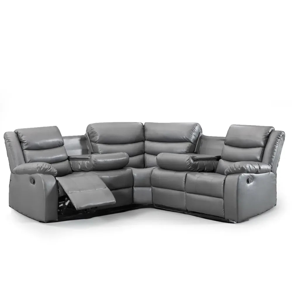 Washington 5-Seater L-Shaped Recliner Sofa with Drink Tray - Grey