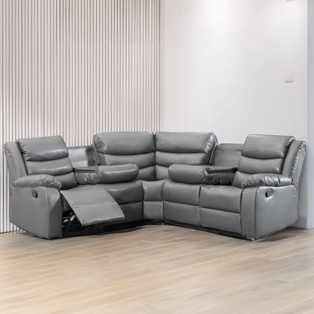 Washington 5-Seater L-Shaped Recliner Sofa with Drink Tray - Grey