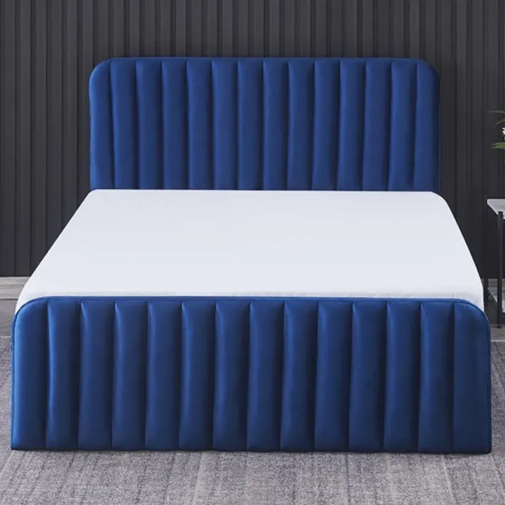 Wave Double Ottoman Bed with Storage - Blue, Velvet