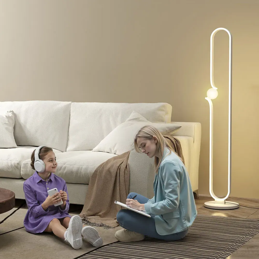 White Dimmable LED Floor Lamp with Night Light - White