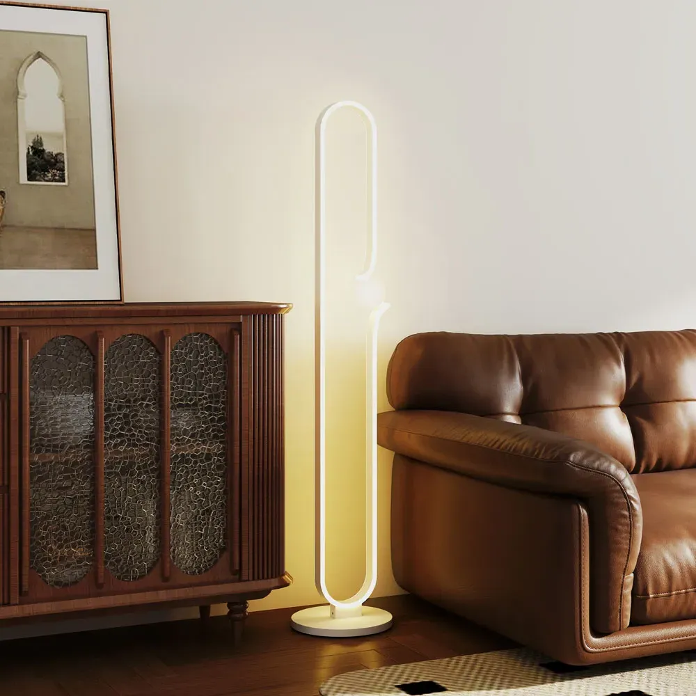 White Dimmable LED Floor Lamp with Night Light - White