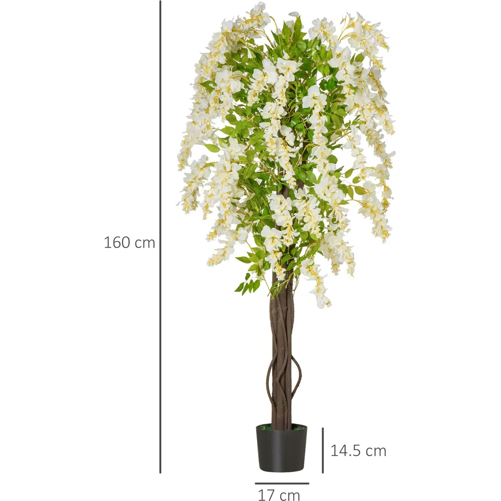 White Flowers Wisteria Tree Artificial Plant In Pot 5.2ft - Multi