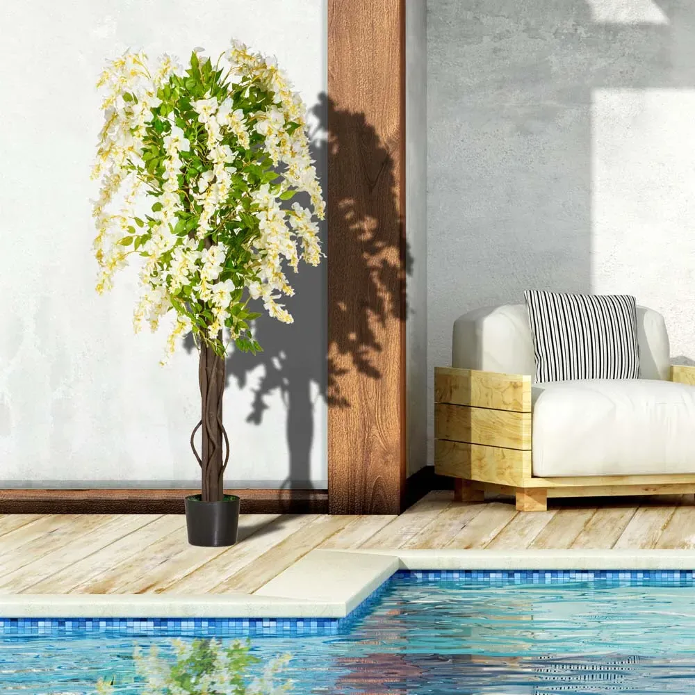 White Flowers Wisteria Tree Artificial Plant In Pot 5.2ft - Multi