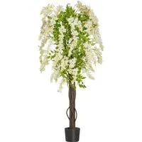 White Flowers Wisteria Tree Artificial Plant In Pot 5.2ft - Multi