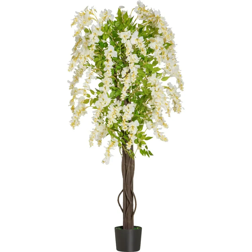 White Flowers Wisteria Tree Artificial Plant In Pot 5.2ft - Multi