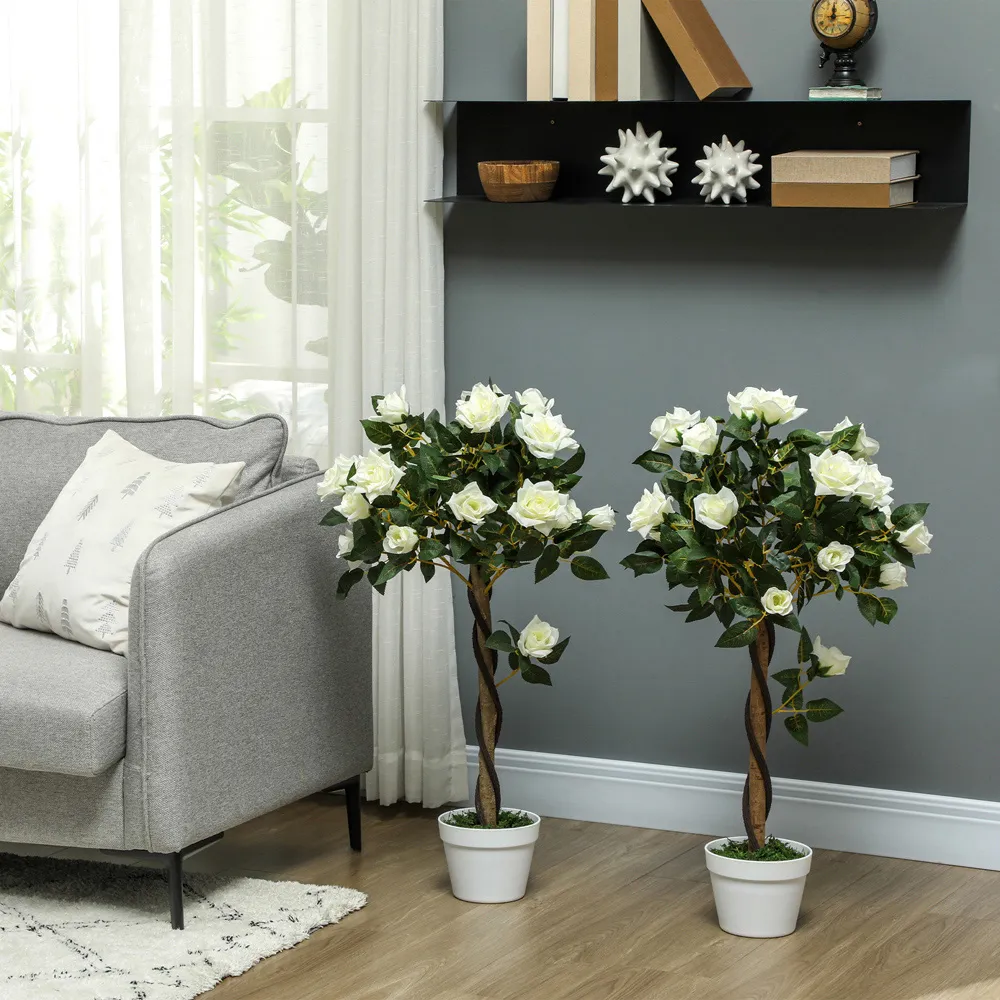 White Rose Artificial Tree in Pot 90cm 2 Pack - White